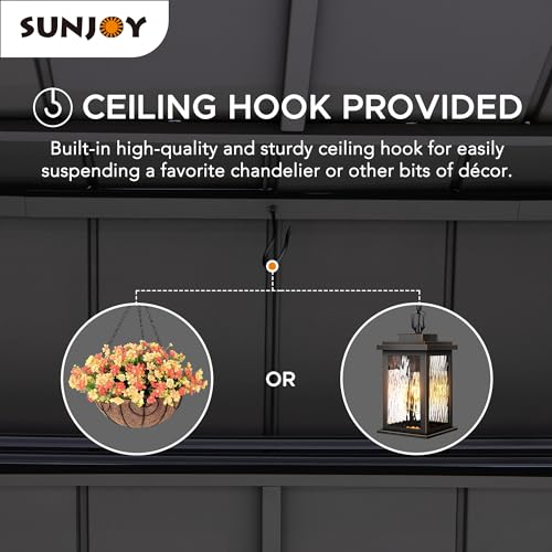 Sunjoy Wooden Grill Gazebo with AC Power Port, 8 x 12 ft. Steel Hardtop Outdoor Gazebo for Year-Round Grilling, Cedar Framed Gazebo with Built-in Sunjoy