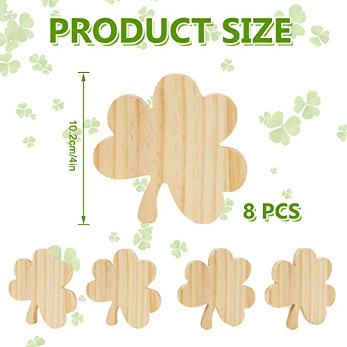 Whaline 8Pcs St. Patrick's Day Wooden Cutouts Unfinished Shamrock Shaped Table Signs Blank Shamrock Pine Wood Slice DIY Shamrock Tiered Tray Decor Whaline