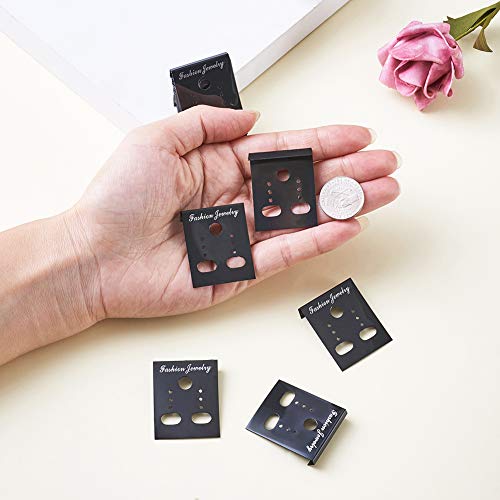 Pandahall 100pcs Rectangle Plastic Earring Ear Stud Display Cards Black Jewelry Velvet 1.49x1.18 Inch PH PandaHall