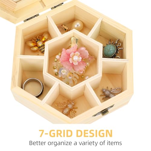 MAGICLULU 1pc Wooden Hexagonal Jewelry Box Unfinished Hexagonal Wooden Craft Box Hexagonal Wooden Storage Box for Ring Bracelet Necklace Earrings MAGICLULU