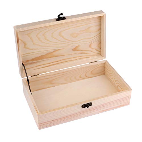 dedoot Unfinished Wooden Box with Hinged Lid 9.7x5.5x2.7 Inch Rectangle Keepsake Box Clasp Wood Box, Storage Box Wooden Gift Boxes for DIY Crafts, dedoot