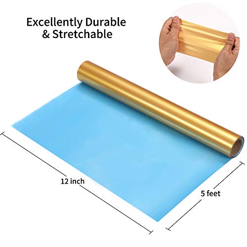 Gold Htv Vinyl Gold Iron Heat Transfer Vinyl Gold Rolls HTV Vinyl 12 Inch x 5 Feet Iron On Vinyl for T-Shirts Totes and Bags, Easy to Cut & Weed for KEGUMINGX