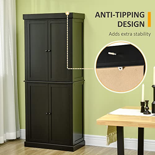 HOMCOM 72.5" Freestanding Black Kitchen Pantry Cabinet with Adjustable Shelves HOMCOM