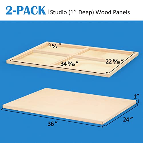 Falling in Art Unfinished Birch Wood Panels Kit for Painting, Wooden Canvas 2 Pack of 24 x36 Studio 1’’ Deep, Cradle Boards for Pouring, Art, Crafts, Falling in Art