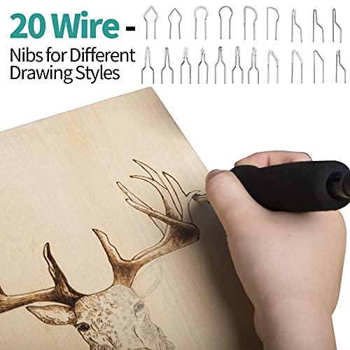 YIHUA 939-II Wood Burning Kit Station Pyrography Pen 250~750℃/482~1382℉ Temperature Adjustable with 20 Wire Nibs, 1 Stable Pen Holder, 2 Stencils, 2 YIHUA