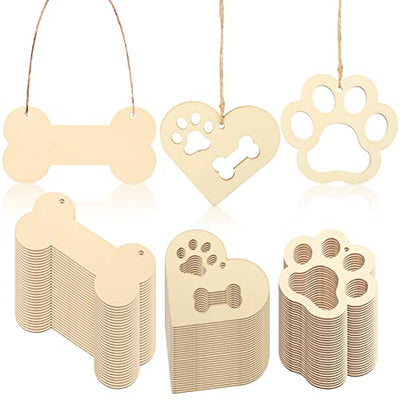 FOMIYES Unfinished Wood Dog Bone Cutouts Wooden Dog Paw Cutouts Heart Gift Tags for Wood Crafts DIY Projects Party Ornaments Decoration Painting and