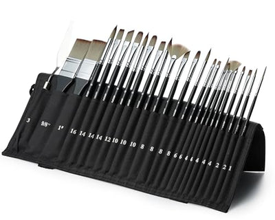 ARTIFY 24 Pieces Paint Brush Set, Expert Series, Enhanced Synthetic Art Supplies with Brush Holder and Palette Knife for Acrylic, Oil, Watercolor and