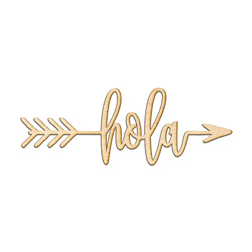 hola Right Arrow Wood Sign Home Decor Wall Art Hanging Rustic Unfinished 12" x 5" Woodums