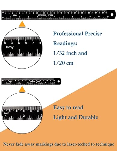 Zotemo Metal Ruler Kit 12 Inch and 6 Inch, Stainless Steel Rulers with Centimeters, Inches and Conversion Table for Office and School, 2 Pack Zotemo