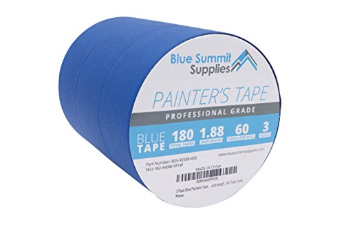 3 Pack 1.88 Inch Blue Painters Tape, Medium Adhesive That Sticks Well but Leaves No Residue Behind, 60 Yards Length, 3 Rolls, 180 Total Yards Blue Summit Supplies