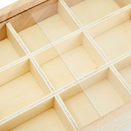 Small Unfinished Wood Box with Lid, 9 Compartment Storage Boxes (6.75 x 5.1 Inches, 2 Pack) Bright Creations