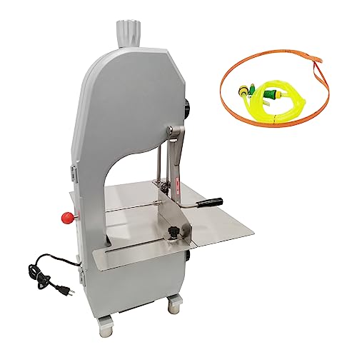 EQCOTWEA Bone Saw Machine Commercial Electric Frozen Meat Cutter Stainless Steel Butcher Bandsaw 0.16-7.87in Thickness with 3 Saw Blades Meat Cutter EQCOTWEA