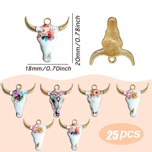 25 pcs Cowhead Gold Plated Enamel Pendants Metal Animals Charms Pendant for Earrings DIY Jewelry Making Necklace Bracelet Keychain Craft Findings SSYHQAX