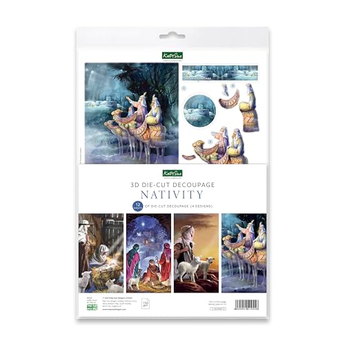 Katy Sue Nativity-Themed Paper Tole 3D Die Cut Decoupage Selection Pack. Contains 12 Die-Cut Sheets in Letter Size (4 Designs, 3 Copies of Each Katy Sue
