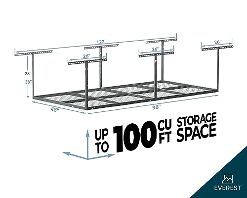 Everest Max 4 x 8 Overhead Garage Storage Rack, Heavy Duty Shelving, Adjustable Garage Storage Home Organization Storage Rack, 750lbs Weight Everest