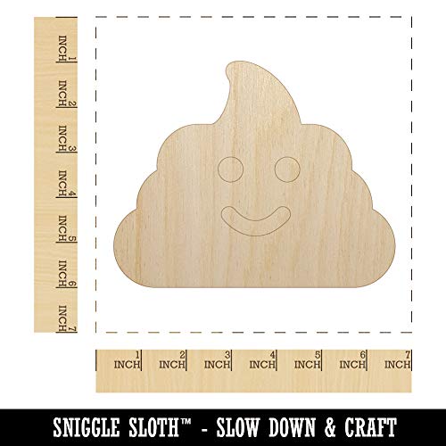 Smile Poop Face Emoticon Unfinished Wood Shape Piece Cutout for DIY Craft Projects - 1/4 Inch Thick - 6.25 Inch Size Sniggle Sloth