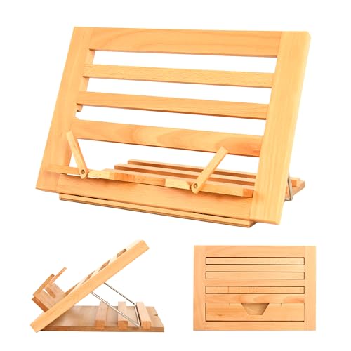 Premium Beechwood Wooden Table Easel and Cookbook Recipe Bookstand - Portable and Foldable Tabletop Art Easel with Flip-Up Page Holders, Adjustable ARTISTIK