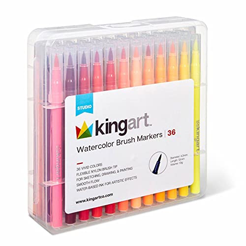 KINGART Watercolor Brush Markers, 36 Piece, Multicolor, 410-36 KINGART