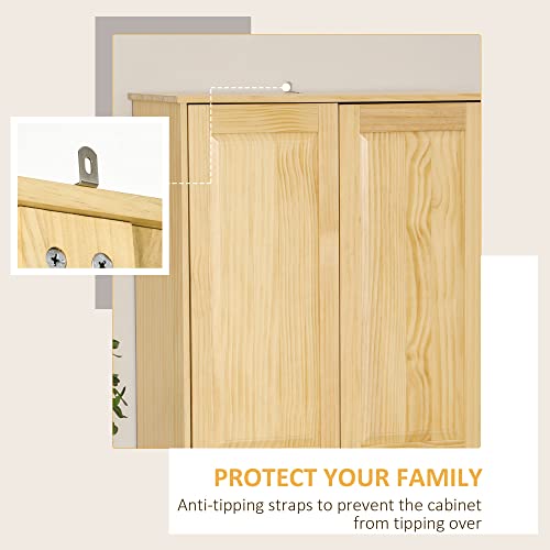 HOMCOM 67" Pinewood Kitchen Pantry Storage Cabinet, Freestanding Cabinets with Doors and Shelf Adjustability, Soft-Close Mechanism, Living Room & HOMCOM