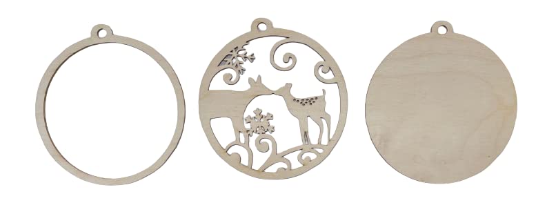 Deer & Snowflakes Door Sign 3 Pieces Laser Cut Out Unfinished RND70 The Wood Shape Store