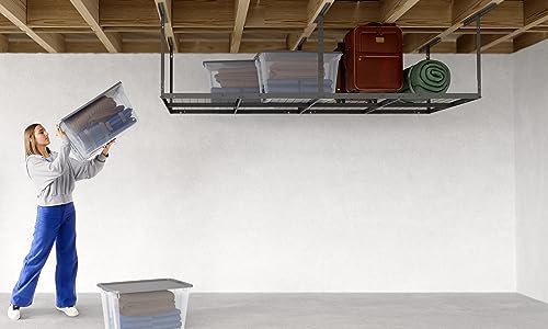 Everest Max 4 x 8 Overhead Garage Storage Rack, Heavy Duty Shelving, Adjustable Garage Storage Home Organization Storage Rack, 750lbs Weight Everest