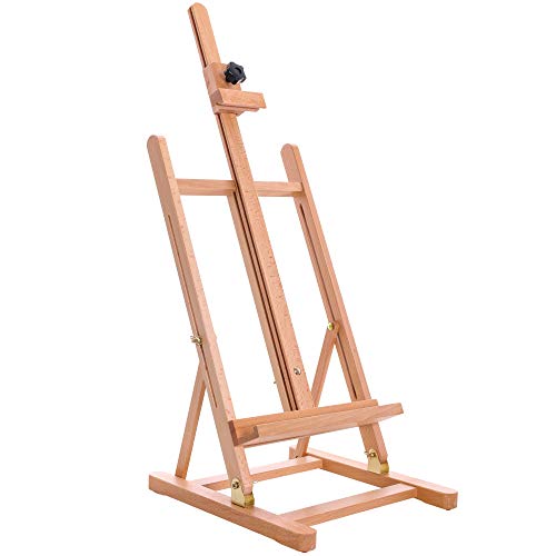 U.S. Art Supply Medium Tabletop Wooden H-Frame Studio Easel - Artists Adjustable Beechwood Painting and Display Easel, Holds Up To 27" Canvas, US Art Supply