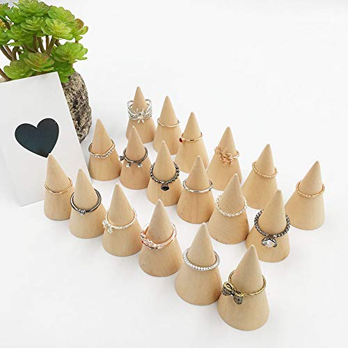 Jingyi E-commerce 15 Pcs Small Natural Wood Cone Ring Holders Ring Display Stands Organizer Holders Jingyi E-commerce