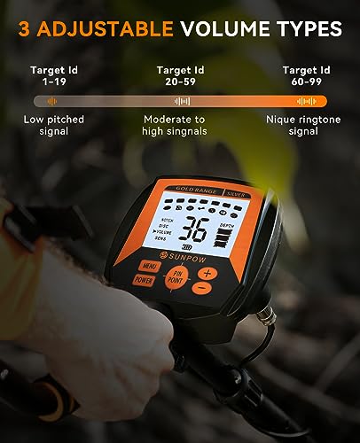 SUNPOW Metal Detector for Adults, Professional Waterproof High Accuracy Metal Detector, 10'' Detection Depth, Pinpoint & Disc & Notch & All Metal & SUNPOW