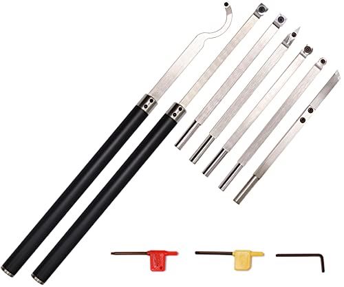 Carbide Tipped Woodturning Tool 9pcs chise set Lathe Full Size Rougher Finisher Detailer Swan Neck Hollower Parting Tools Set of 7 and 2 Asieg Tool