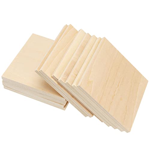 SINJEUN 30 Pack 4 Inch Unfinished Wood Square, 1/4 Inch Thick Wood Discs Blank Wood Square, Wooden Cutouts for Crafts, DIY Projects, Door Hangers, SINJEUN