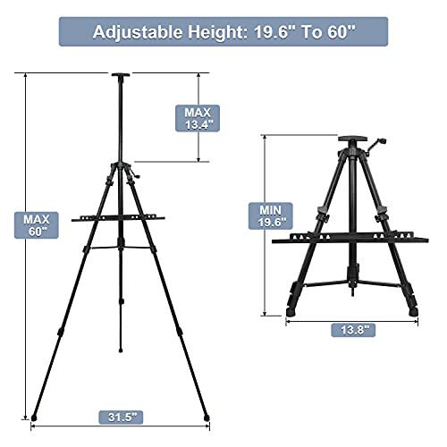 STANDNEE Artist Easel Stand Painting Stand Art Easel, 20"to 61" Art Easel for Painting Canvase & Displaying, Aluminum Adjustable Height Display STANDNEE