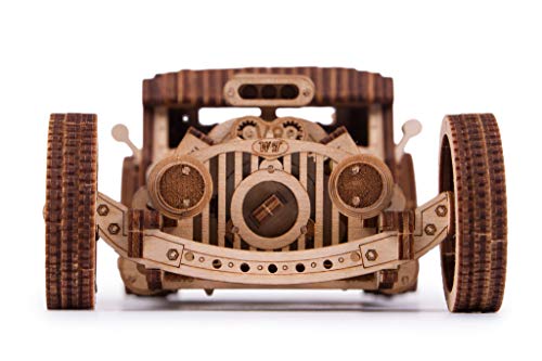 Wood Trick Hot Rod Wooden Model Car Kit to Build - Rides up to 32 feet - Detailed - 3D Wooden Puzzles for Adults and Kids to Build - Engineering DIY Wood Trick