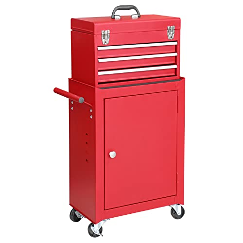 GSTANDARD APTB202R Torin Rolling Garage Workshop Tool Organizer: Detachable 3 Drawer Tool Chest with Large Storage Cabinet and Adjustable Shelf, Red Torin