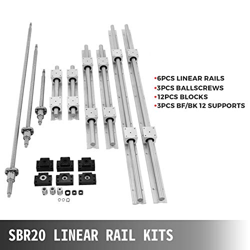 Happybuy Linear Rail, Ballscrew x 3, RM1605-350mm 650mm 1050mm x 2 Linear Rail Support, 12 CNC Kit Linear Shaft Optical Axis Happybuy