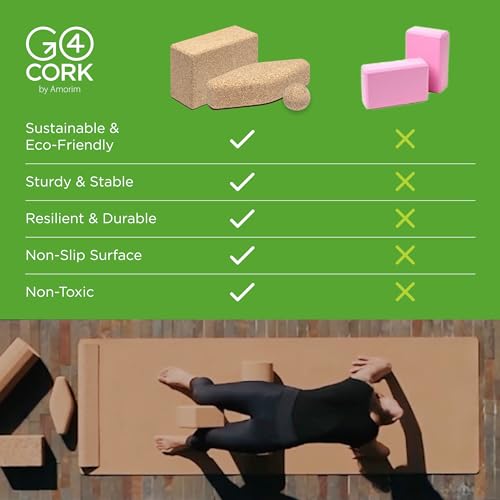 Go4Cork Cork Yoga Block - Slim | 8 x 12 x 2" | Non-Toxic, Alternative to Foam Yoga Bricks | Odorless, Soft, Non-Slip, Yoga Wedge | Yogi Gift Go4Cork