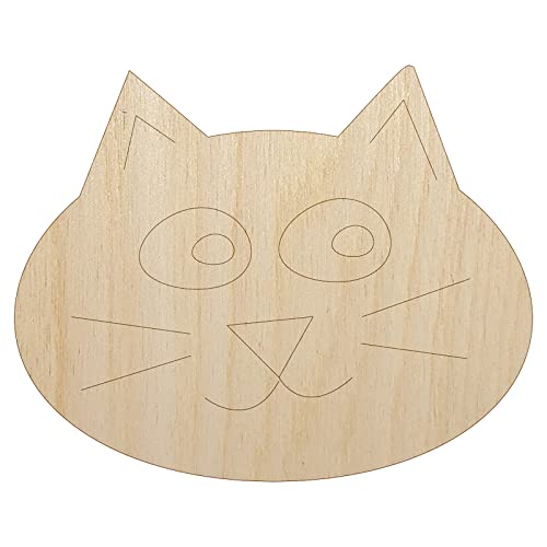 Happy Cat Face Doodle Unfinished Wood Shape Piece Cutout for DIY Craft Projects - 1/8 Inch Thick - 6.25 Inch Size Sniggle Sloth