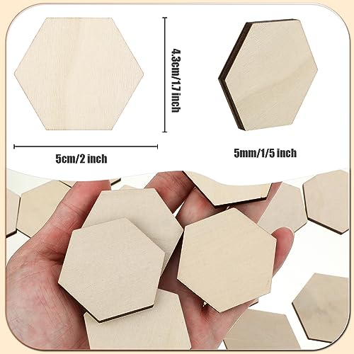 120 Pcs Unfinished Wood Hexagon Pieces 1/5" Thick Wooden Hexagon Cutouts Blank Wood Hexagon Slices Wooden Chips Embellishments for DIY Crafts AWIZOM