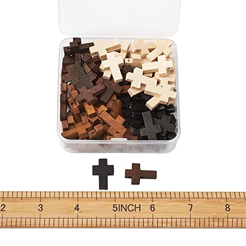KISSITTY 100Pcs/box Wooden Cross Charms 4 Colors Natural Unfinished Wood Cross Crafts Beads Small Cross Charms Pendants Hole: 1.8mm for Necklace KISSITTY
