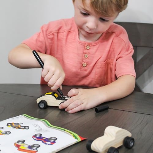 Attatoy DIY Craft Wood Car Kit (10-Piece Set); Unfinished Mini Wooden Race Car Craft Project for Kids Attatoy