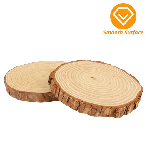 SHUESS 8 PCS 7-7.8 Inch Nature Unfinished Wood Slices, Round Wooden Circle with Tree Bark, Large Natural Pine Wood Slabs Rustic Wood Slices for DIY SHUESS