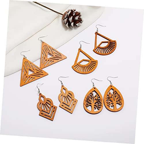 NOLITOY 8 Pairs Wooden Geometric Earrings Boho Earrings Dangle Earrings African Drop Earrings Bohemian Earrings Hollow Wooden Earrings Bohemian Drop NOLITOY