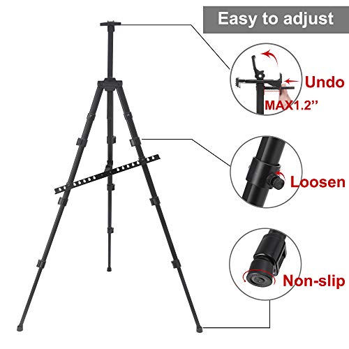STARHOO Easel for Painting Canvas - Aluminum Art Easel Stand for Table Top/Floor 17" to 63" Adjustable Height with Portable Bag Classic Black Starhoo