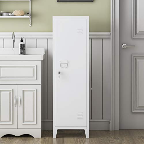 MIOCASA Metal Cabinet Home Office Storage Cabinets with Doors and Shelves Lockable 3 Door File Cabinet Organizer Coat Lockers for Kids (White) MIOCASA