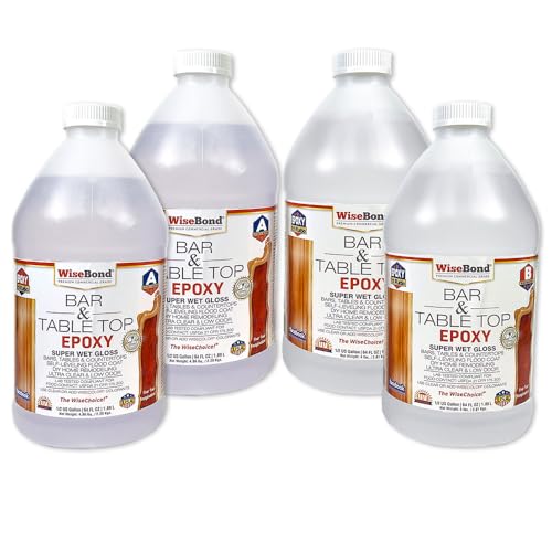 WiseBond Clear Table Top Epoxy Resin 2 Gallon Kit for Countertop, Bar Top - Durable Easy to Use, 1:1 Ratio, Food Safe Crystal Clear Casting for DIY WiseBond