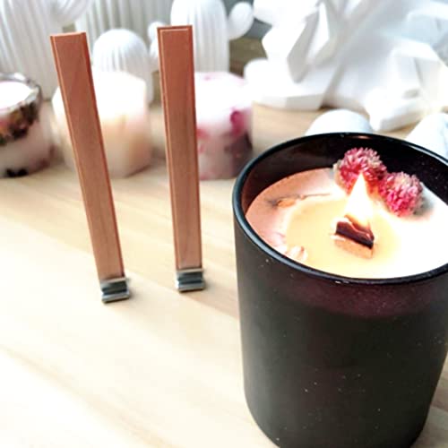 50 Pcs Wooden Candle Wicks + + 50pcs 304 Stainless Steel Base + 50 Double-Sided Stickers,Thickened Wood Wicks with Iron Stand & Candle Wick Trimmer& CKANDAY