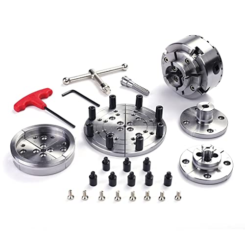 CKS375 Wood Lathe Chucks, 3.75" 4-Jaw Self-Centering Scroll Chuck with 1" x 8TPI Thread Woodworking Turning Tools Set Include(3.75 Gear Chuck,5 PHUKIMLONG
