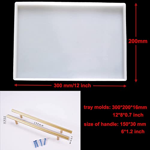 DSHE Silicone Mold Tray Geode 1pcs Agate Platter Molds and 2pcs Gold Handles, Epoxy Resin Casting Molds for Making Faux Agate Tray,Serving Board DSHE