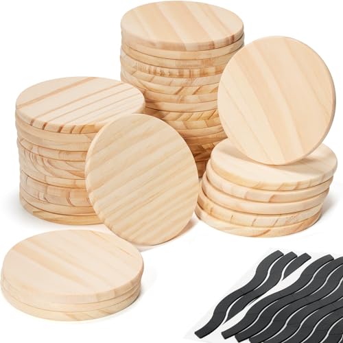 36Pcs Unfinished Wood Coasters-4" Unfinished Natural Wood Slices for Crafts Round with Non-Slip for Wedding Decoration/Blank Coasters Wood Kit DIY Yangbaga