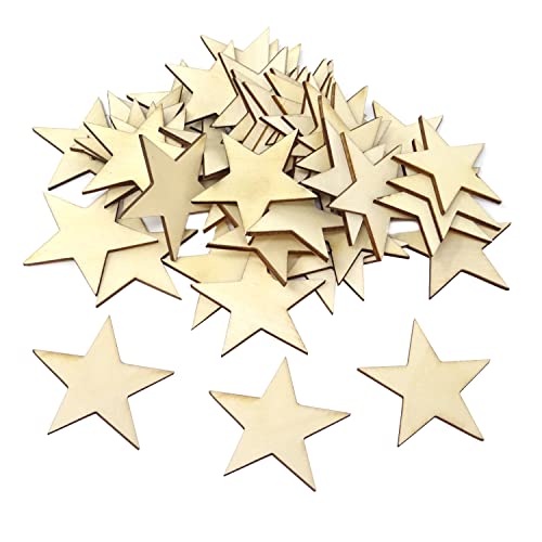 Honbay 50PCS 50mm/2inch Star Blank Unfinished Wood Slices, Wooden Star Embellishments Christmas Ornaments for DIY Crafts, Home Decoration, Games, HONBAY