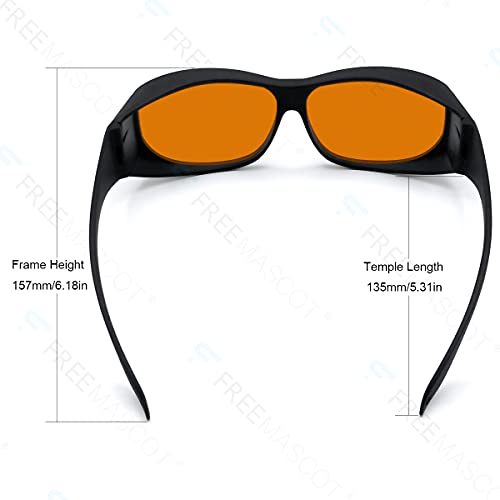 FreeMascot OD 6+ 190nm-490nm Wavelength UV light/Anti Blue Light Blocking Safety Glasses for 405nm, 445nm, 450nm,473nm Laser (Fit-over Frame 4) FreeMascot
